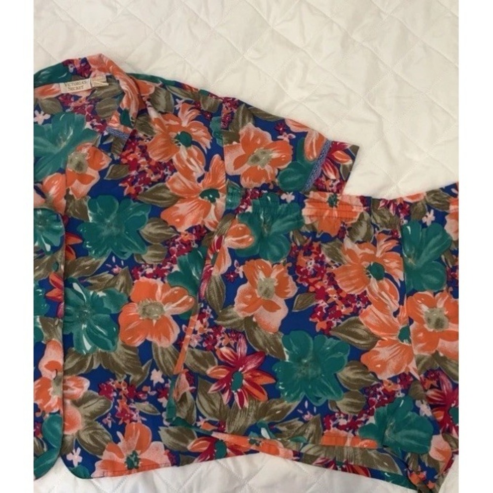 Vintage Victoria's Secret Floral Pajama Set Med Women's Short Sleeve Top Shorts